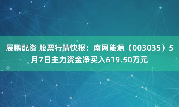 展鵬配资 股票行情快报：南网能源（003035）5月7日主力资金净买入619.50万元